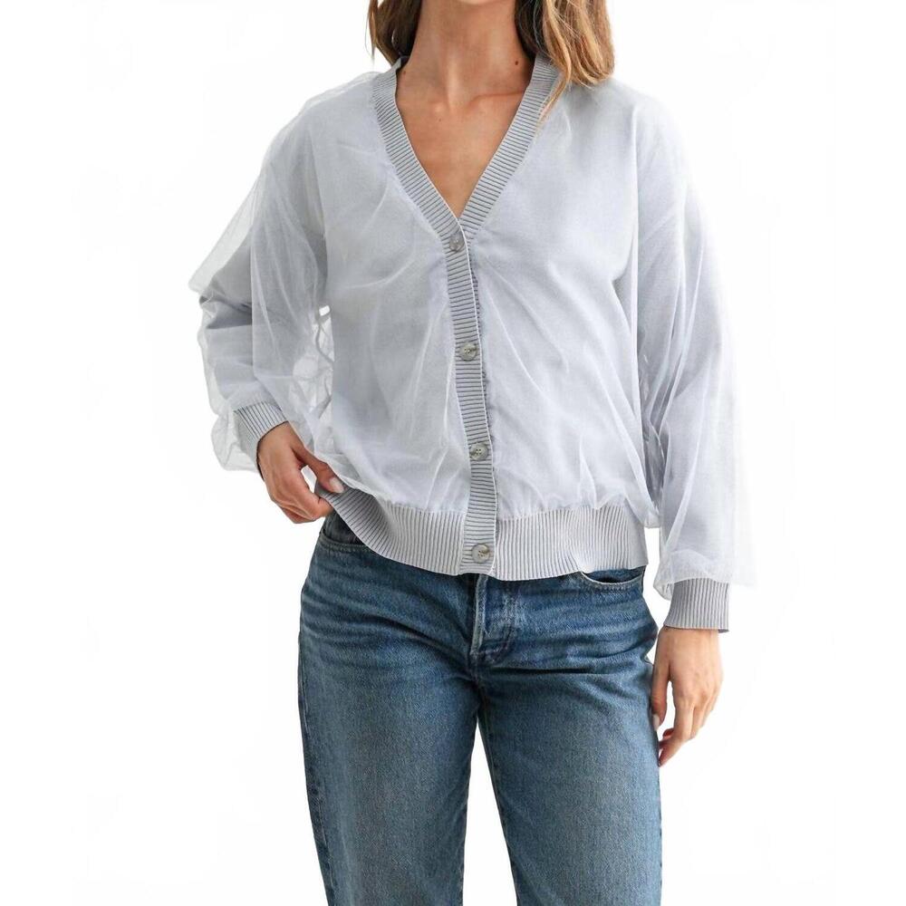 NEW JOH steven sheer ribbed cardigan in silver